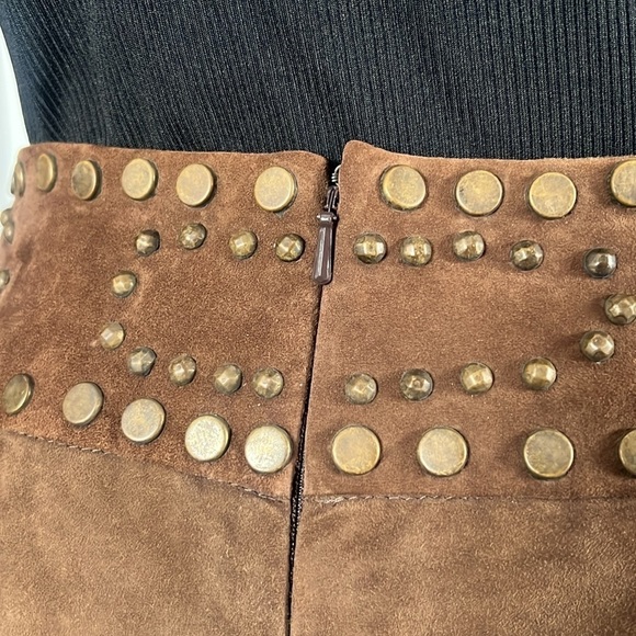 VS2 by Vakko Vintage Brown Studded Slit Suede Lined Skirt Size 10 - Picture 10 of 17
